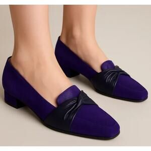 Via Garda Purple Leather Slip-On Loafers Made in Italy Size 7